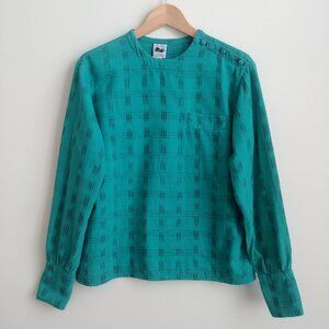 Las Manos Handwovens 100% cotton Large teal blue green blouse top shirt
